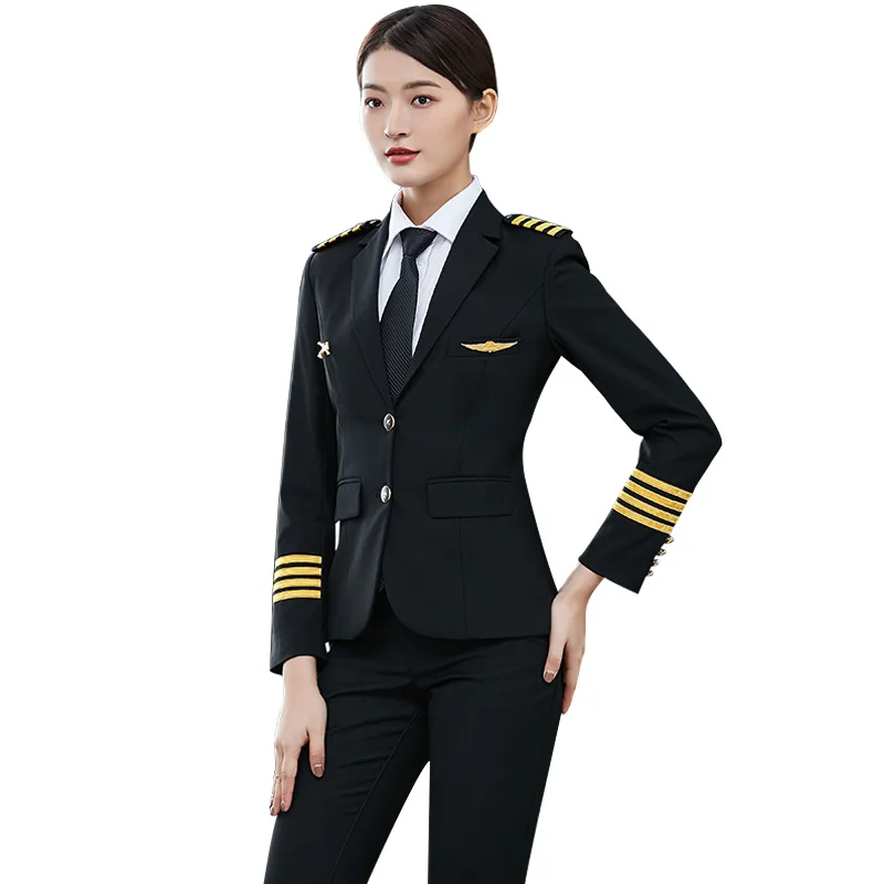 

Airline flight aviation pilot uniform female military pilot suit women pilot uniform, Black