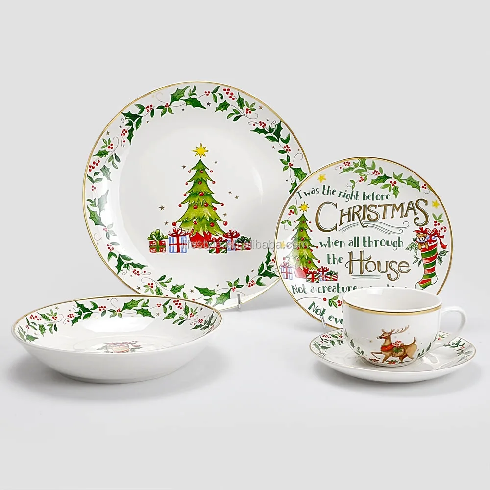 20pcs Christmas Series Of Ceramic Tableware,Porcelain Dinnerware Set ...