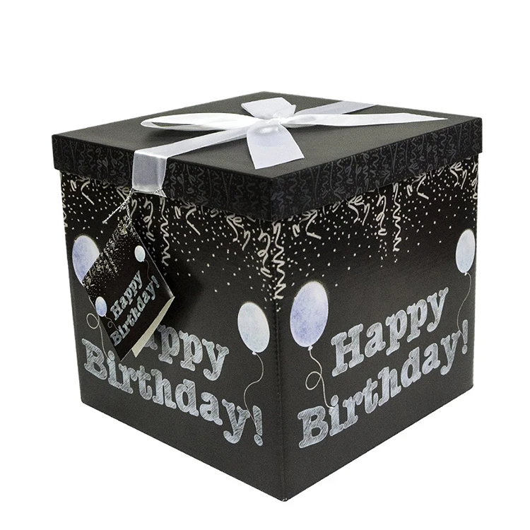 Custom Logo Printed Cube Black Cardboard Packaging Cake Box With Lid ...
