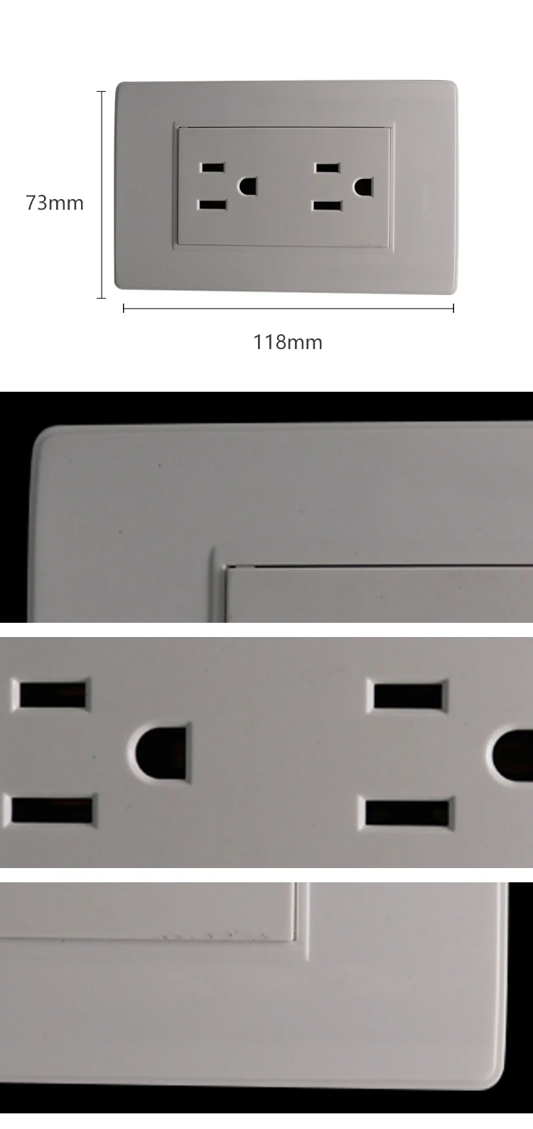 Hailar Electrical US standard screwless double 3-pin wall socket