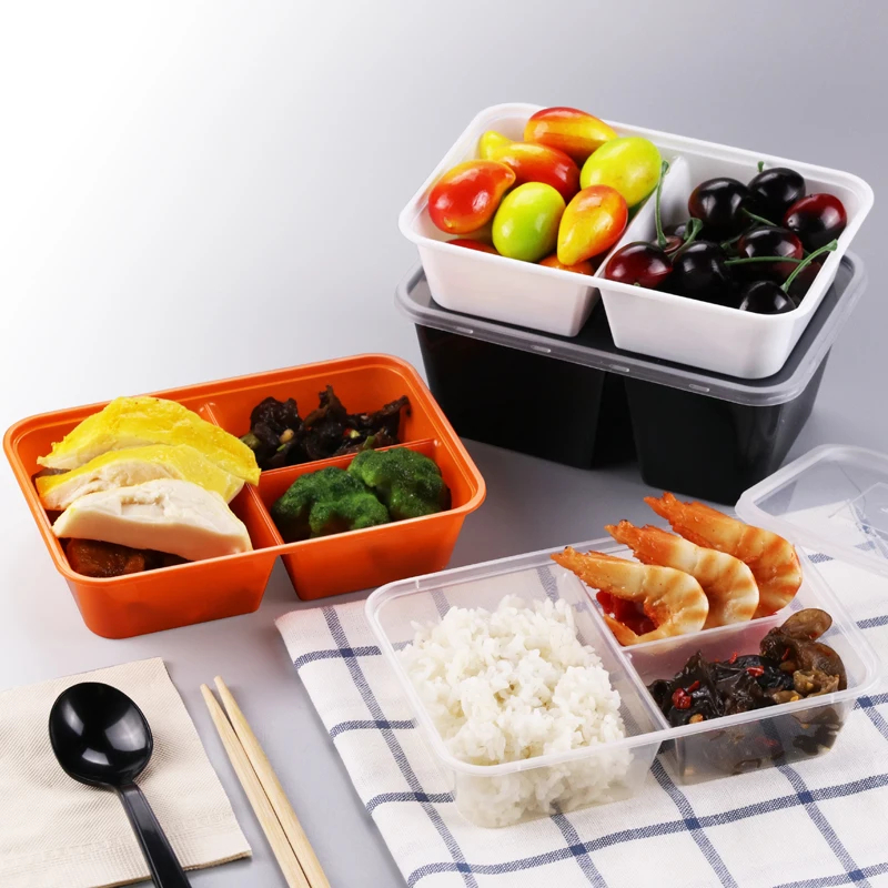 
500/650/750/1000ml Disposable pp material 2 or 3 compartment microwave take away lunch box for rice and meat food package 