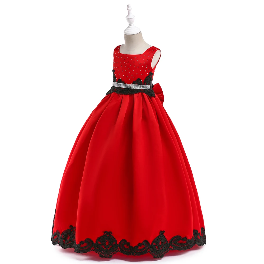 

Free Shipping Kids Ready Made Garment Frock Style Party Velvet Flower Girl Dress LP-205, As picture