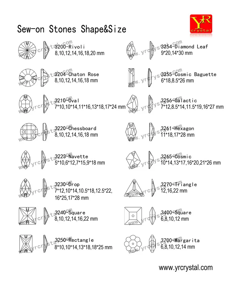 sew on stones shape&size