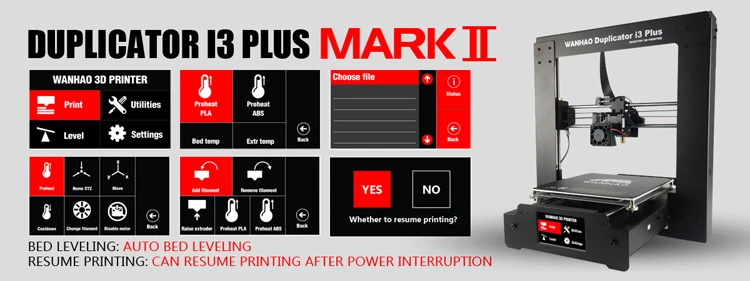 2018 Wanhao Duplicator I3 PLUS Mark II touching LCD screen 3D color Printer Machine PLA ABS Filament,High quality printer