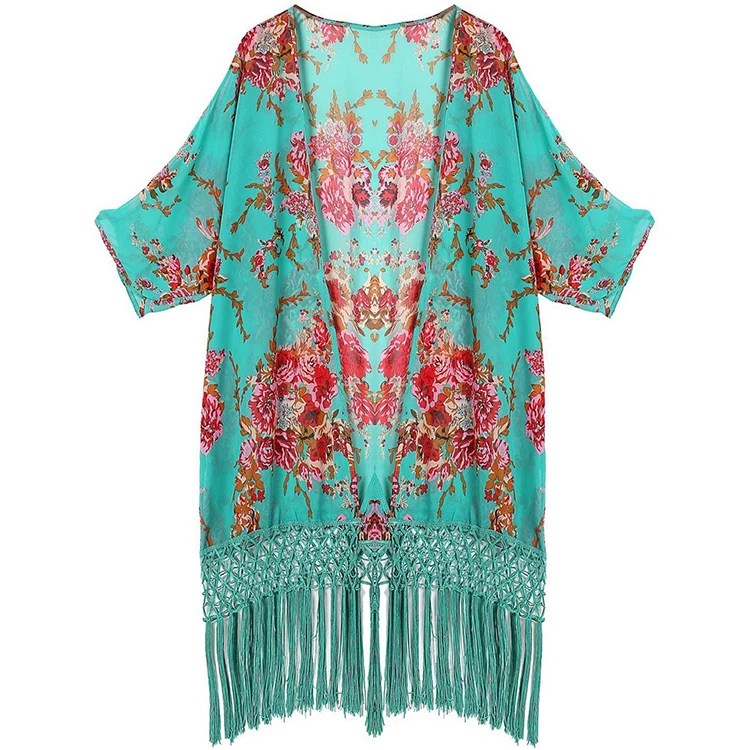 

Factory Wholesale Chiffon Beach Cover Up Dress Kaftan Floral Sarongs Cover Up Swimwear, Shown