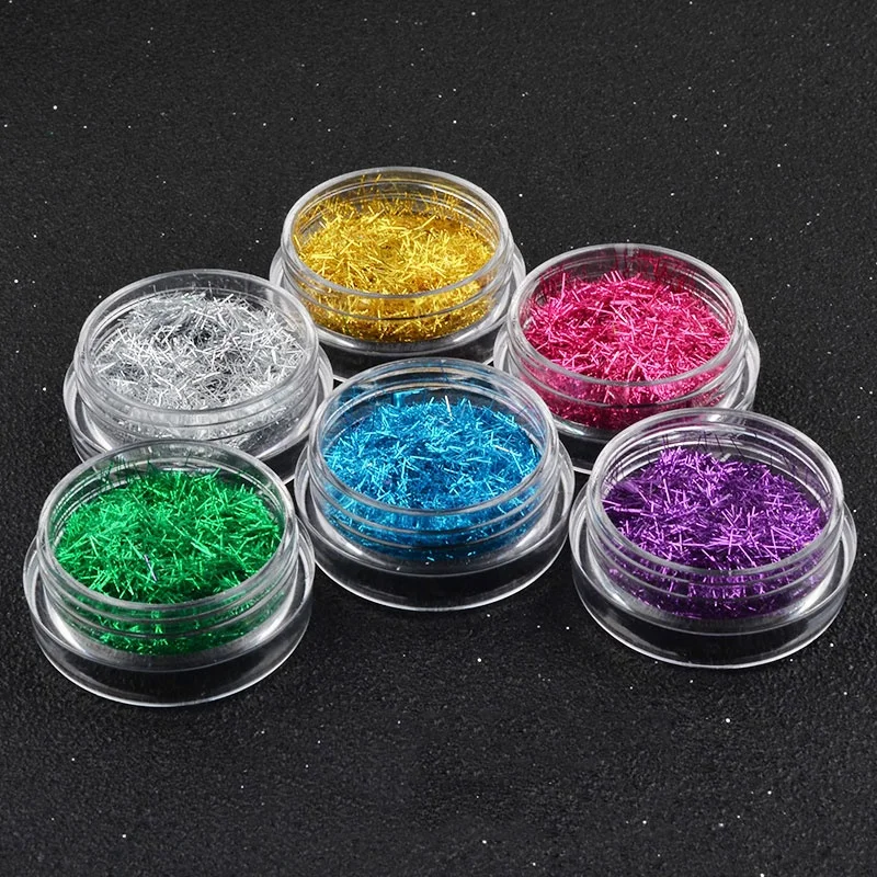 

Misscheering 6Pcs Laser Nail Glitter Flakes Colorful Lace Silk Mix Length Strip Holographic Sequins Manicure Nail Art Decoration, Silver/pink/purple/gold/blue/green