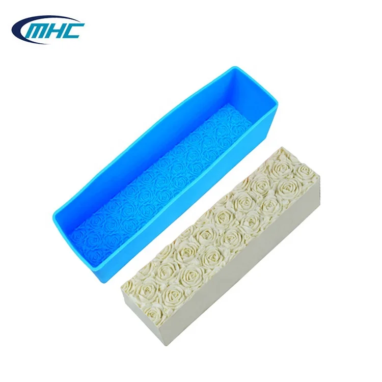 

Hot Sales Rectangle Shaped Silicone Loaf Rose Soap Mold, Blue