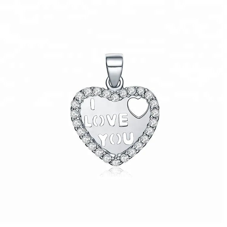 

925 Sterling silver Heart Pendant Engraved I love You Zircon Pendant For Women Gift