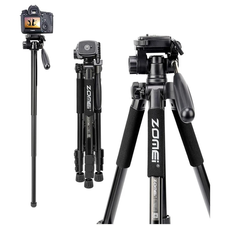 

ZOMEI Q222 Lightweight Aluminum Tripod Monopod Portable Travel Camera Stand with 3-Way Pan Head and Carry Bag, Black