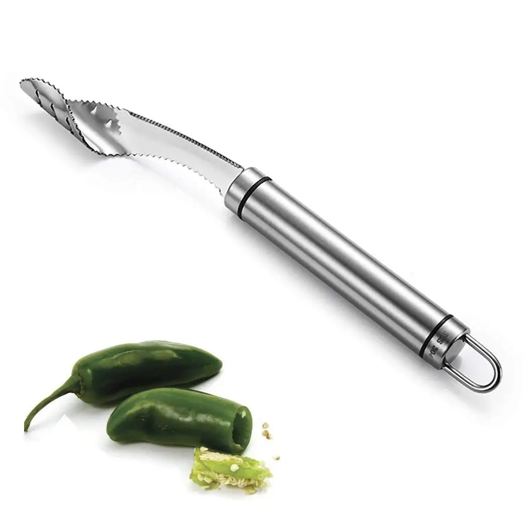 Jalapeno Pepper Corer Seed Remover/Slice Off Bell Banana/Full Stainless Steel 9.4" with Serrated Edge Easy Remove The Seeds Of Veggies