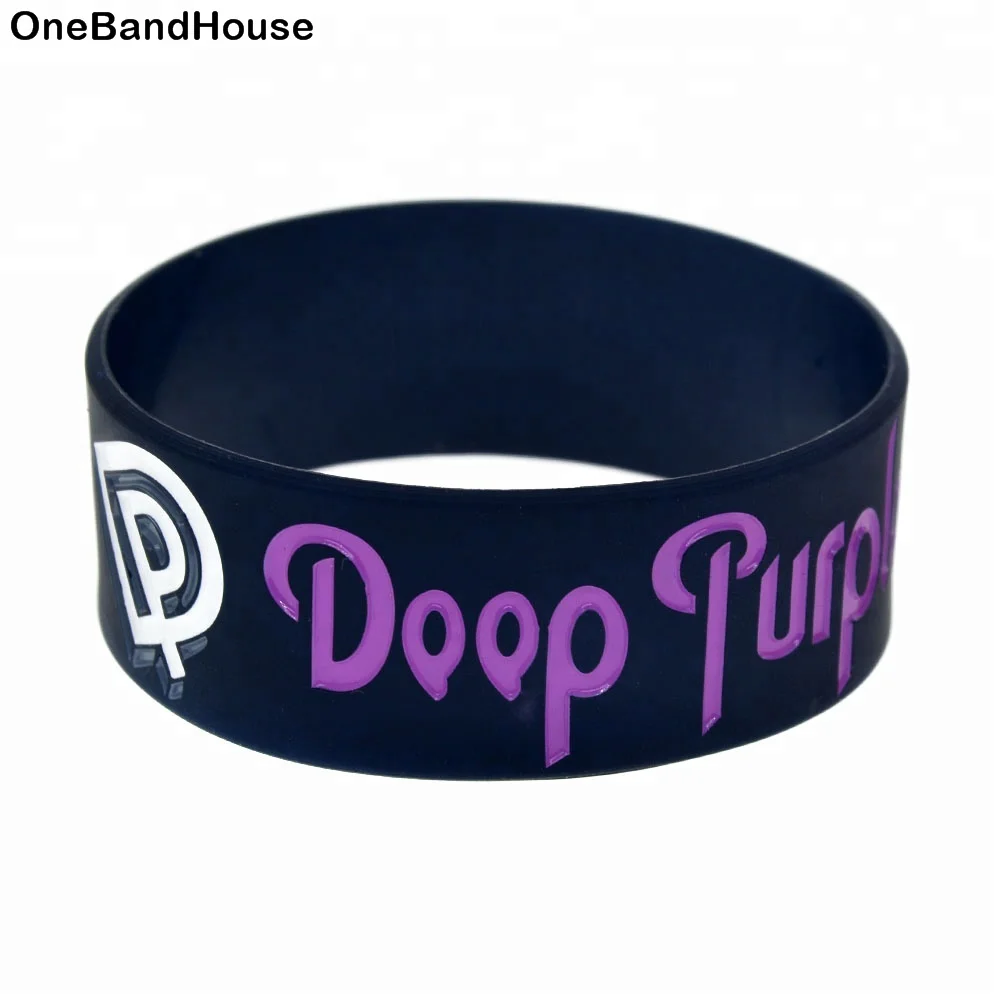 

25PCS Doop Purple Heavy Metal Band 1 Inch Wide Silicone Bracelet for Music Concert, Black