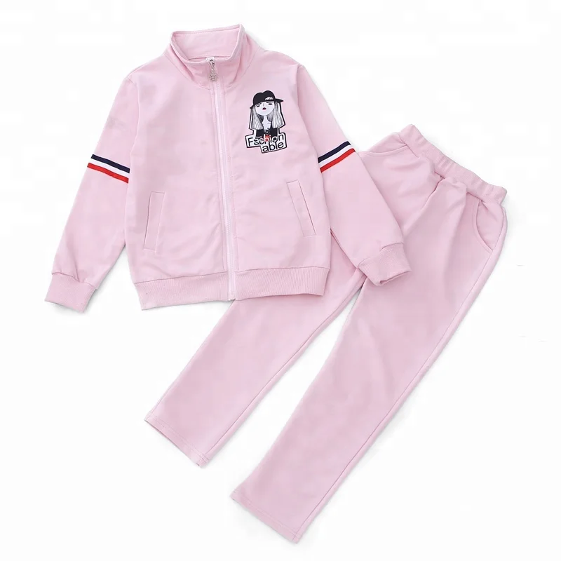 

New style little girl pattern pink sports girls clothing set