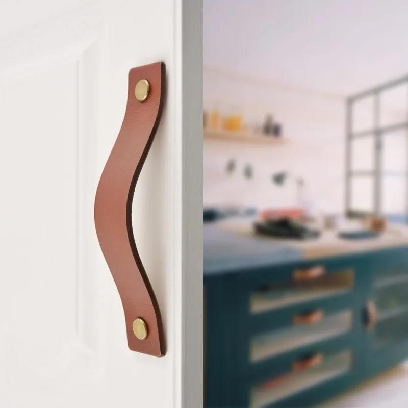 Brown Color Nice Design Veg Tanned Leather Cabinet Door Handles