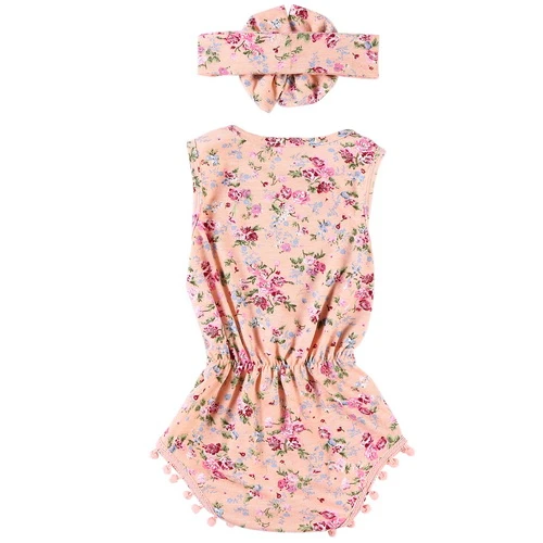 

Newborn baby clothes set sleeveless floral print baby romper, Picture shows