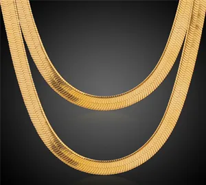 High Quality 316L Stainless Steel 18K Gold Plated Herringbone Chain Necklace Jewelry Male