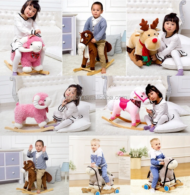 2017 Children indoor kids plush custom rocking horse for baby balance toys