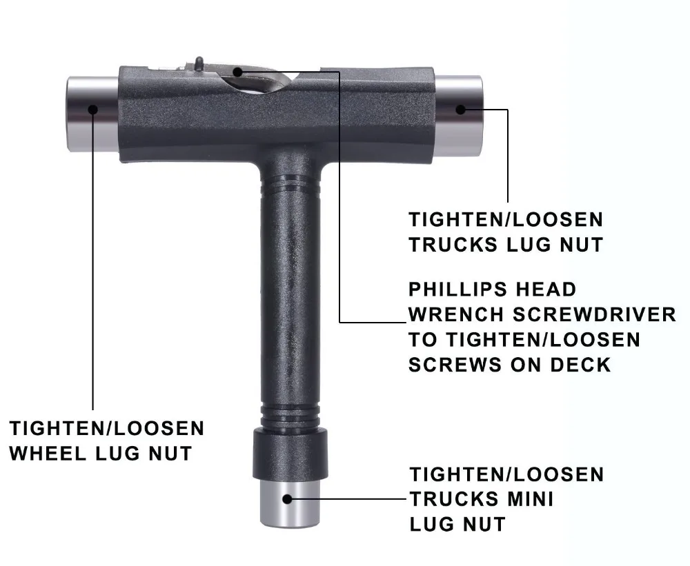 
All-In-One Skate Tools Multi-function Skateboard T Tool Accessory with T-type Allen Key n L-type Phillips Head 