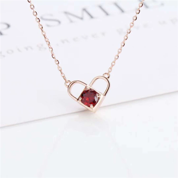 

hot sale new fashion natural red garnet pendant necklace rose gold plated 925 sterling silver crystal jewelry for women