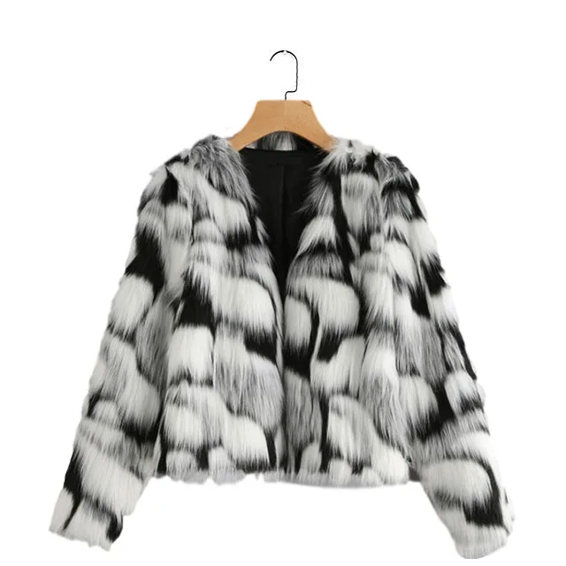 

Two Tone Faux Fur Open Front Coat, Customized color