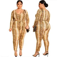 

MT523- 19219 Sexy Snake Pattern Bandage Long Sleeve Women Set plus size dress