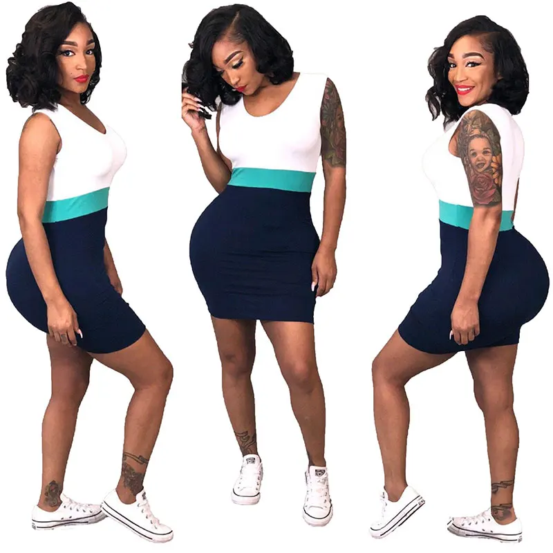 

Color Block Round Neck Sleeveless Bodycon Dress, N/a