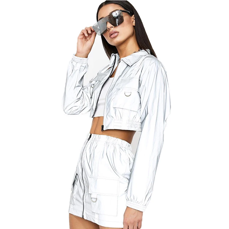

Supply Reflective Crop Top Set For Women, White