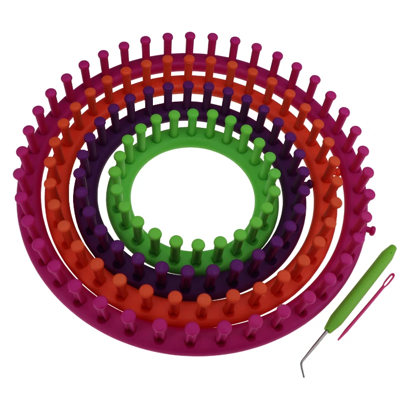 

SKC DIY handmade plastic round knitting loom set with hook needle, Pink,orange,purple,green