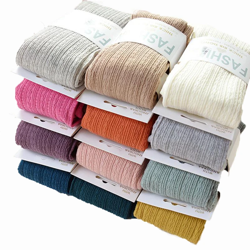 

Plus Velvet Winter Women Warm Fringe Thick Wool Leggings Fashion Sexy Windproof Cotton Knitted Pantyhose Super Elastic, 16 colors