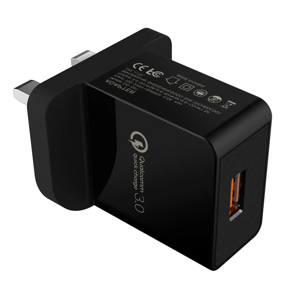 

New technology 2019 Plug in QC 3.0 usb wall charger 3 pin qualcomm quick charge single usb port 3.0 usb travel charger