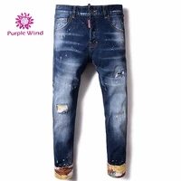 

High quality denim fabrics boy skinny damaged skinny jeans knee hole ripped jeans pant