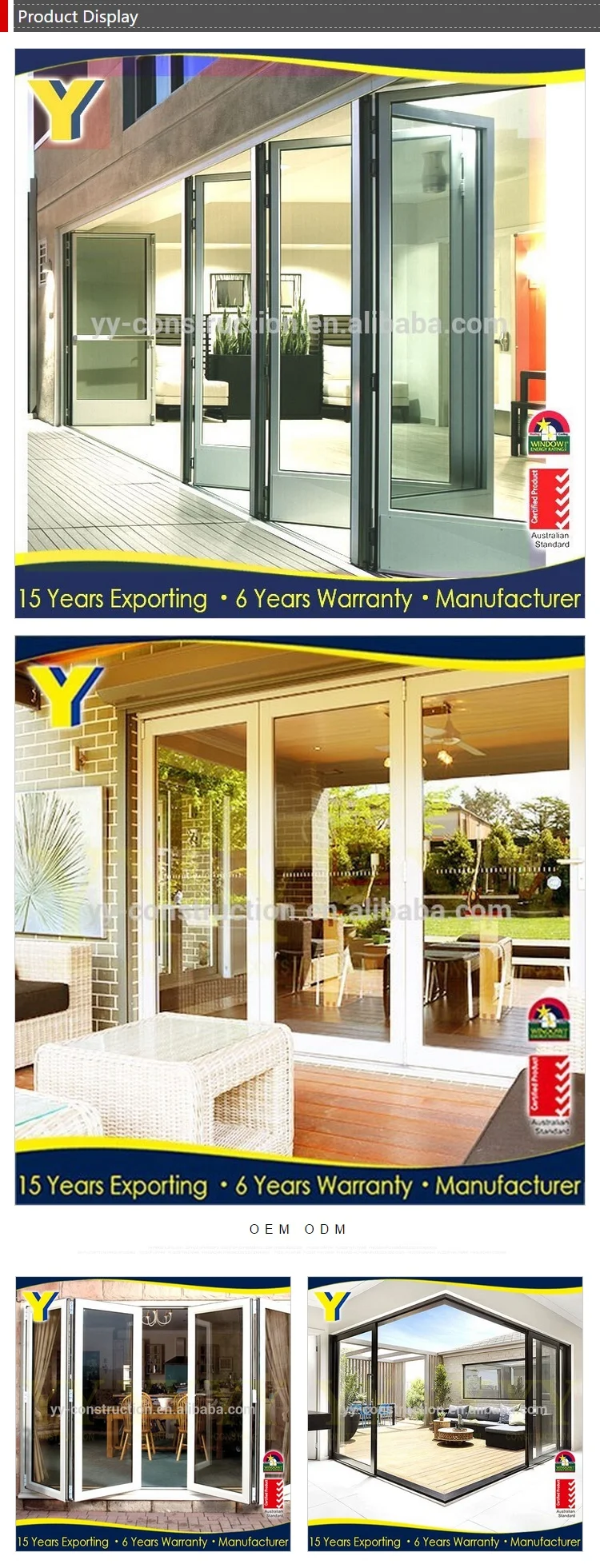 Akkordeon Aluminium Glas Terrasse Außen 24 Zoll Schiebetüren/patio