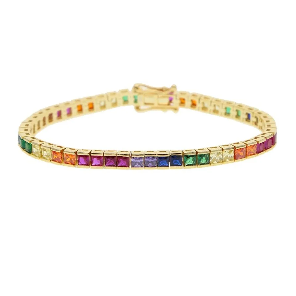 

2019 New Trend square Rainbow Colorful cz tennis Bracelet For Women, Colorful;custommized
