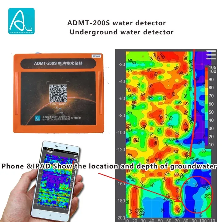 ADMT-200S-Y 200m depth 3D touch screen type under ground water detector/AIDU water detector