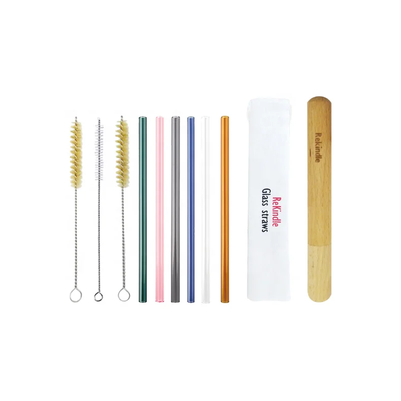 

Support Customized Packing Solid color reusable glass straws