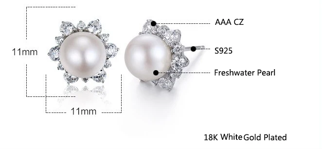 Joacii beautiful round stud earrings pearl jewelry with AAA CZ stone