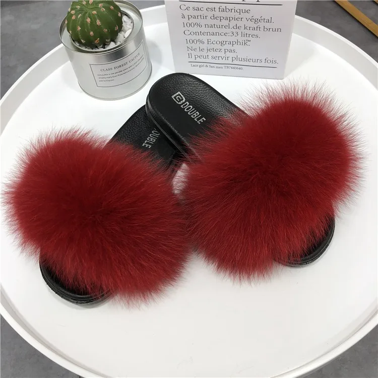 Hot Sale Designer Fur Sandals Stylish Slide Sandals Woman Real Fox Fur ...