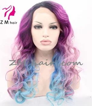 Ombre Wig Cheap Wigs Celebrity Curly Two Tone Female Elegant Wavy