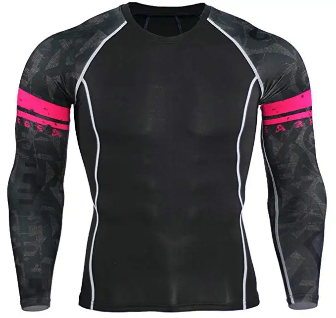 

Men's Fashion Long Sleeve T-Shirt Baselayer Cool Dry Compression Top, Black/red