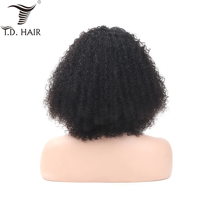 

High Quality Wholesale Brazilian Hair 14in 180 Density Afro Kinky Curly Lace Front Wig for women, #1b natural black (can made any colors you want)