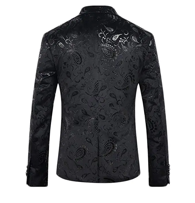 Customized Shiny Men's Shiny Black Dress Floral Suit Notch Lapel Slim ...