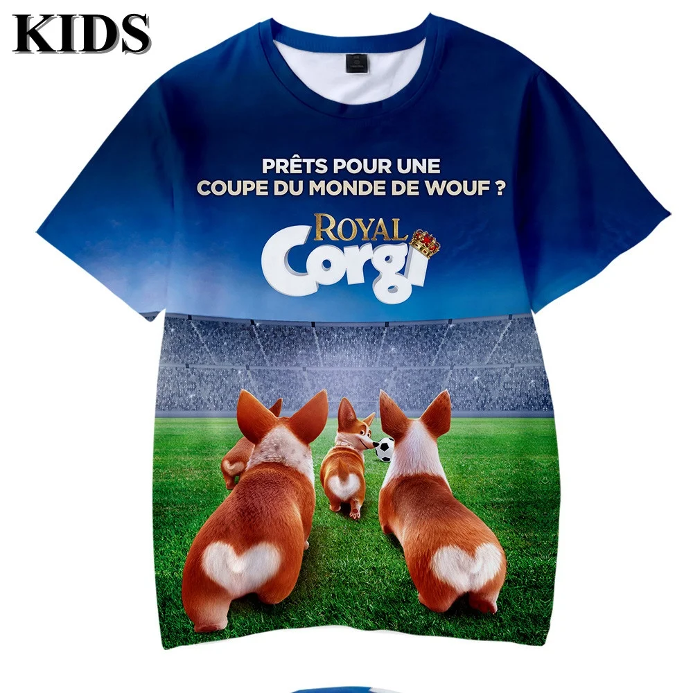 

The Queen's Corgi children's clothing 2019 cartoon movie theme short sleeve t-shirt for kids, As the picture shown