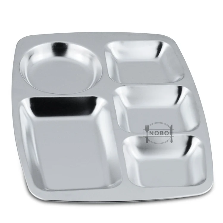 Rectangular Divided Dinner School Lunch Tray Stainless Steel Metal Food