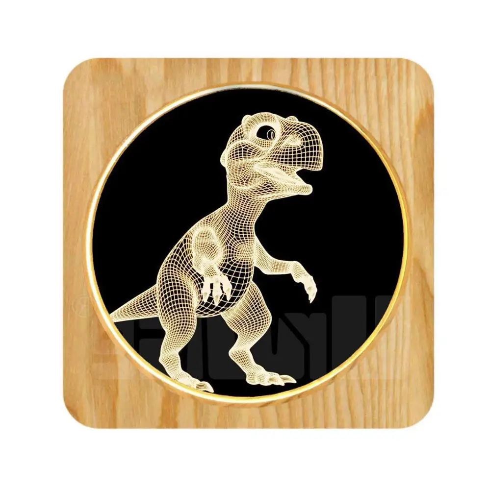 Wood Photo Frame Desk Lamps Warm White LED Table Lamp Acrylic Flat USB Charging Dinosaur 3D Night Lights