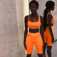 

wholesale prom summer fitness neon color two piece set women outfits clothing shorts set