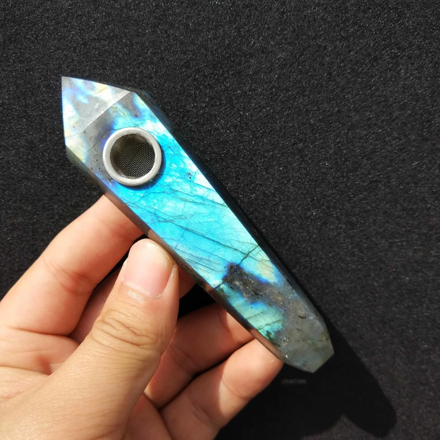 

Top Quality Hand Carved Labradorite stone Crystal Smoking Hand Pipes, Colorfully