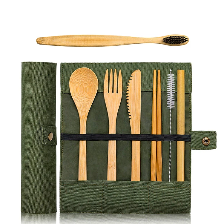 Wholesale Travel Camping Utensils Set Cutlery Set Bamboo