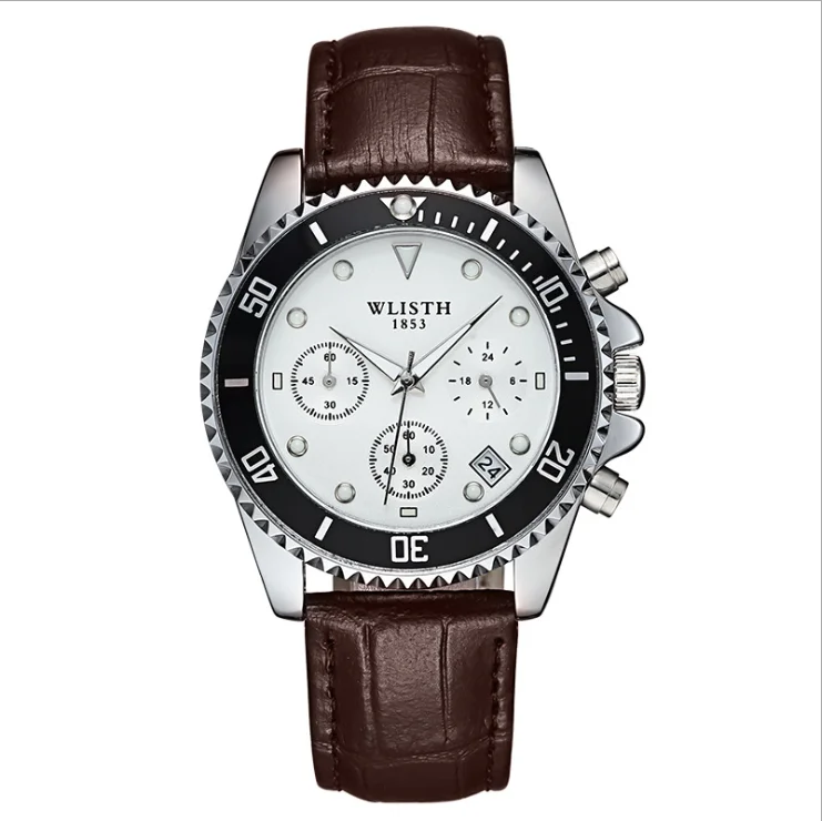 石英机芯合金表壳计时码表 3atm 男士手表全黑色男士手表