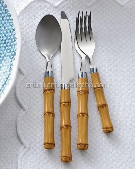 

Eco-friendly 4pcs stainless flatware bamboo handle cutlery set