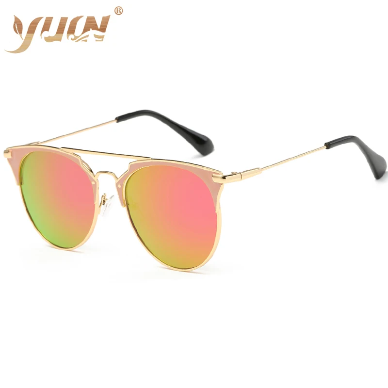 

New Women's Metal Frame Reflective Coating Mirror Flat Panel Lens Brand Logo Sun Glasses 2019 Oculos De Sol