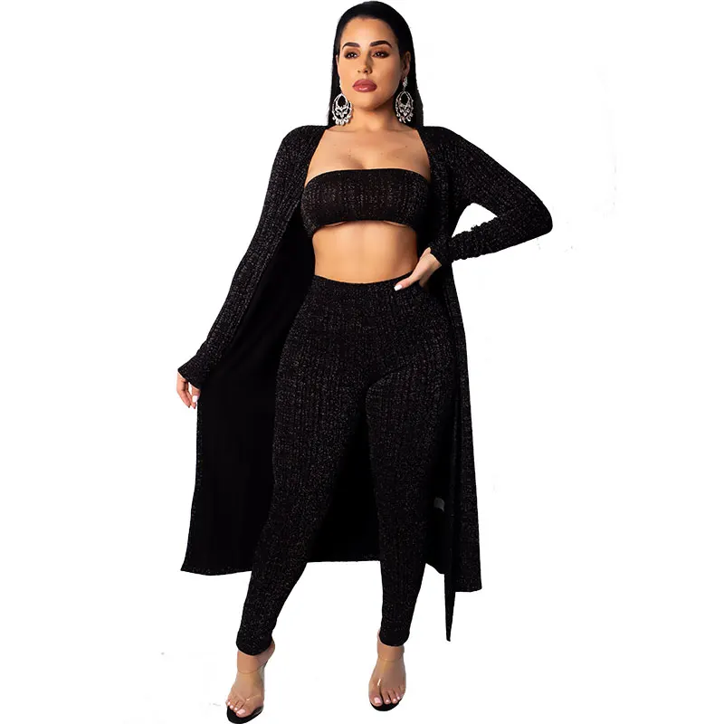 

Wholesale Sale Long Sleeve Wine Red Cotton 3 Piece Pants Set With Coat For Women